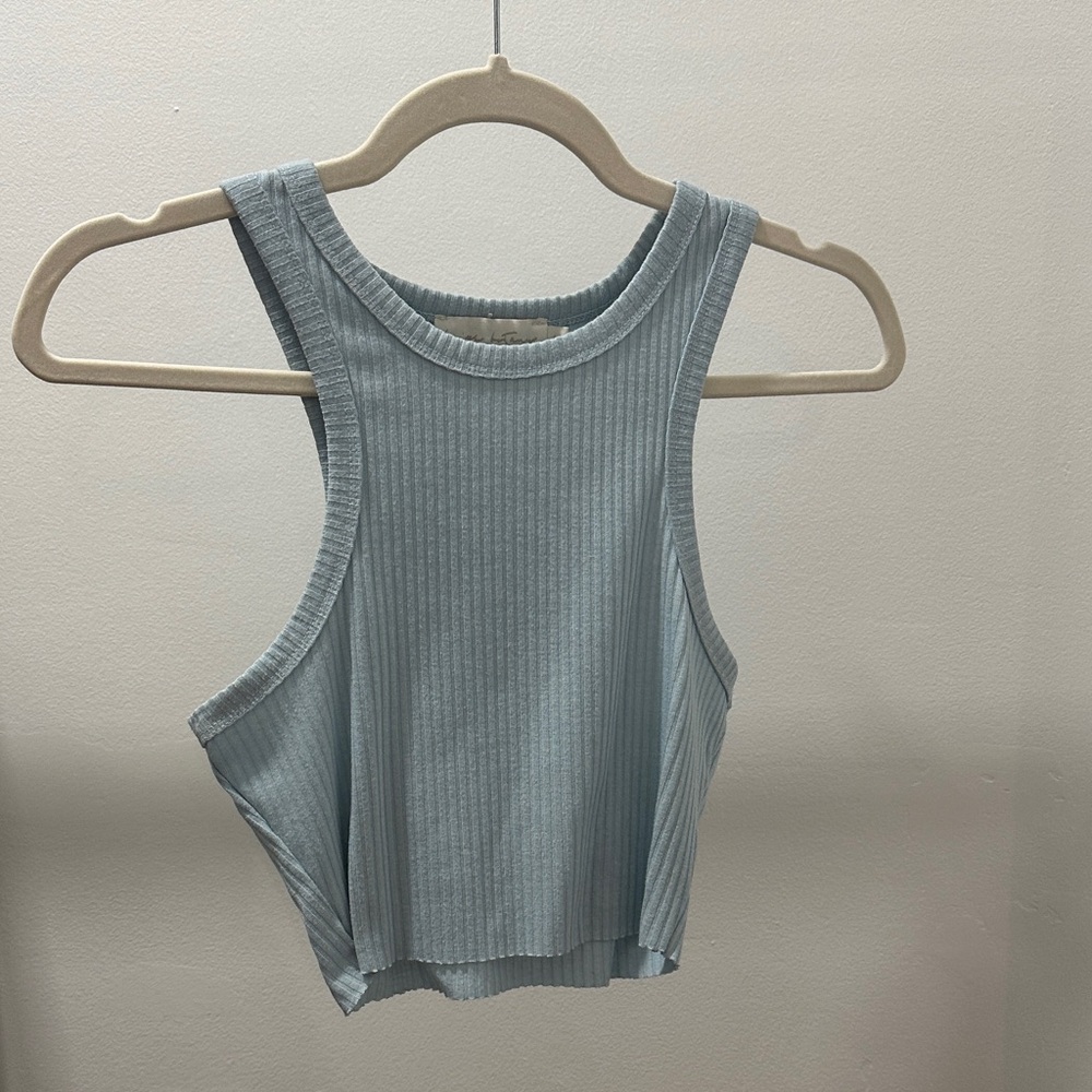 Sleeveless Ribbed Blue Top